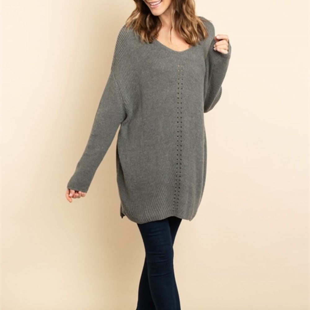 Grey tunic sweater top - Picture 5 of 9